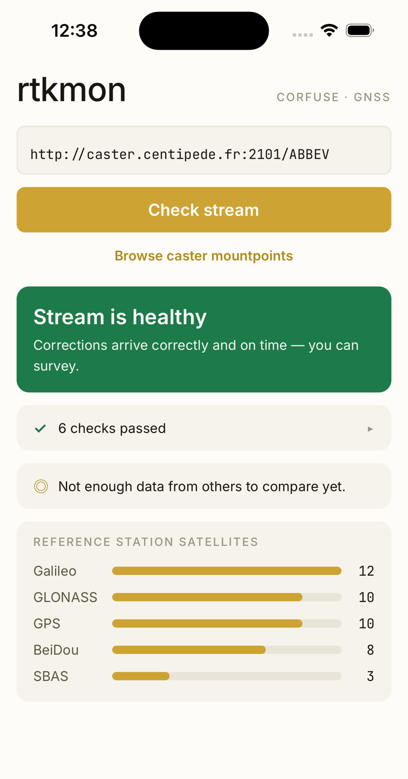 Validator — healthy stream with a verdict and reference station satellites